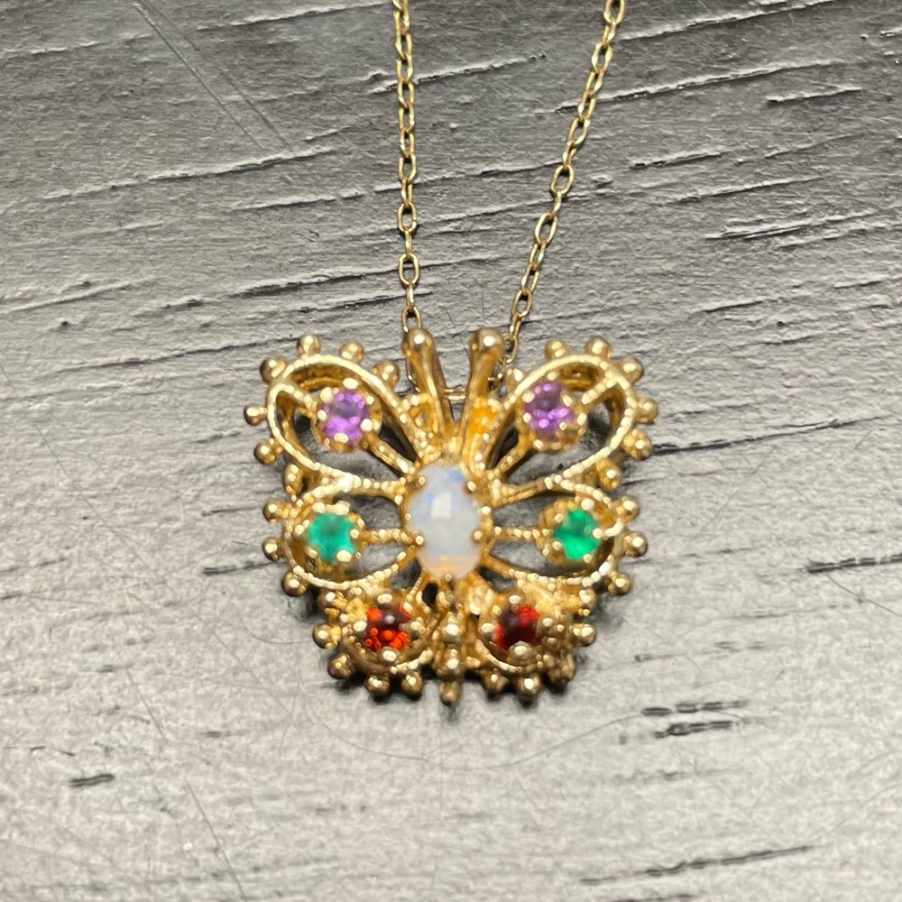 AJC Co. 14K (gold or gold filled) Gemstone Butterfly Pendant and Chain.